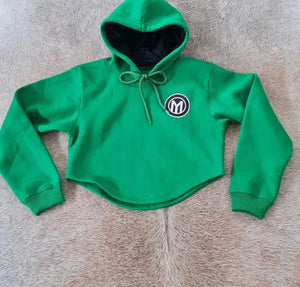 GREEN Curved Cropped Hoodie